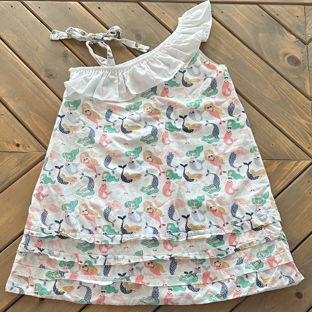 Charming Mermaid Print One-Shoulder Kids Blouse